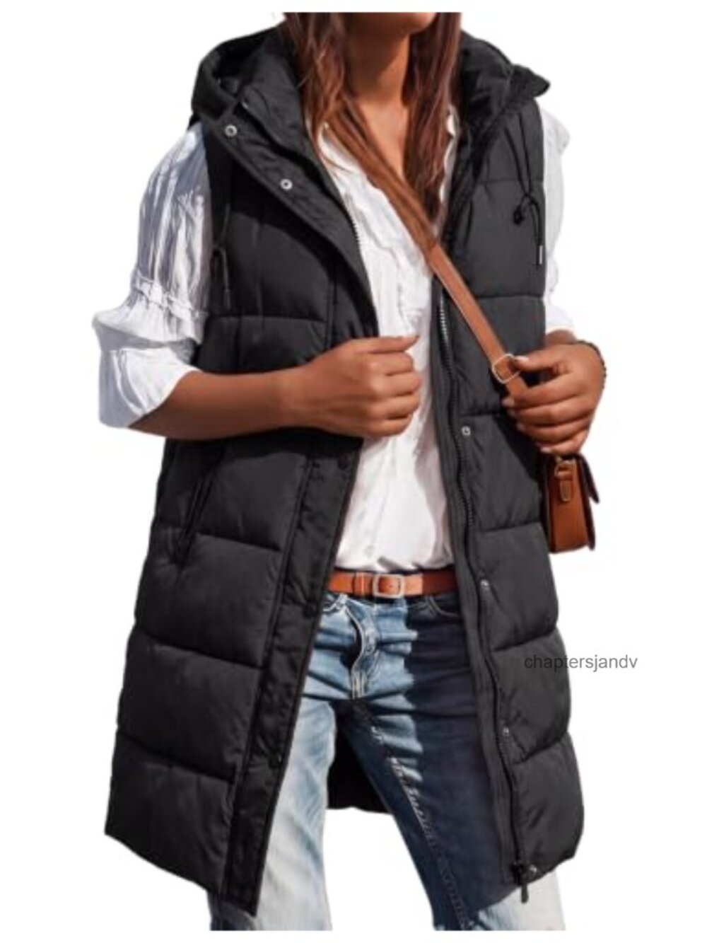 Long Quilted Puffer Vest Hooded Sleeveless Padded Coat for Women